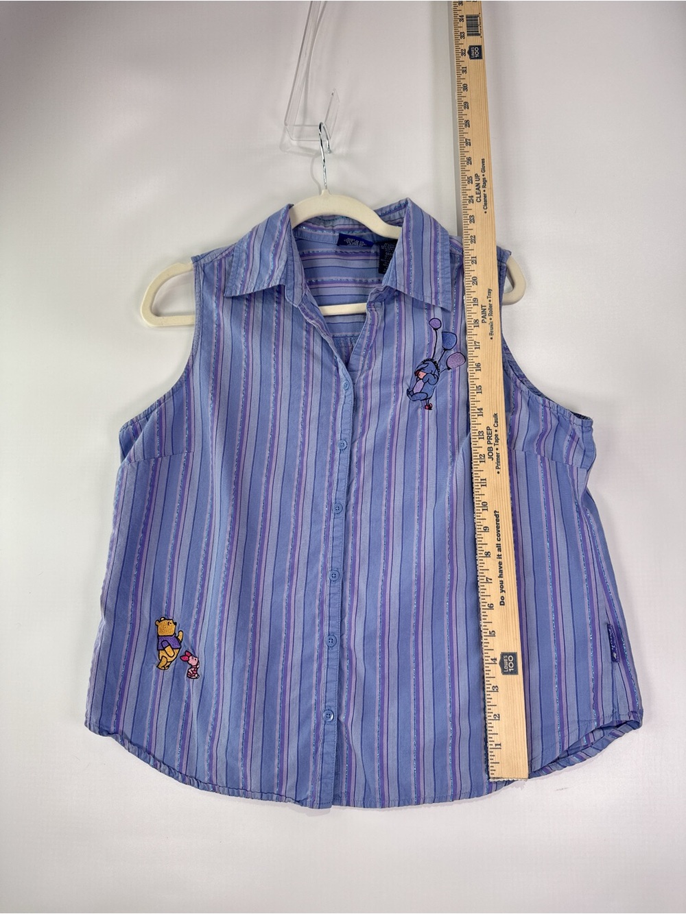 Pooh Sleeveless Blouse Embroidered Winnie Piglet Eeyore Striped Blue Purple L - Picture 11 of 12